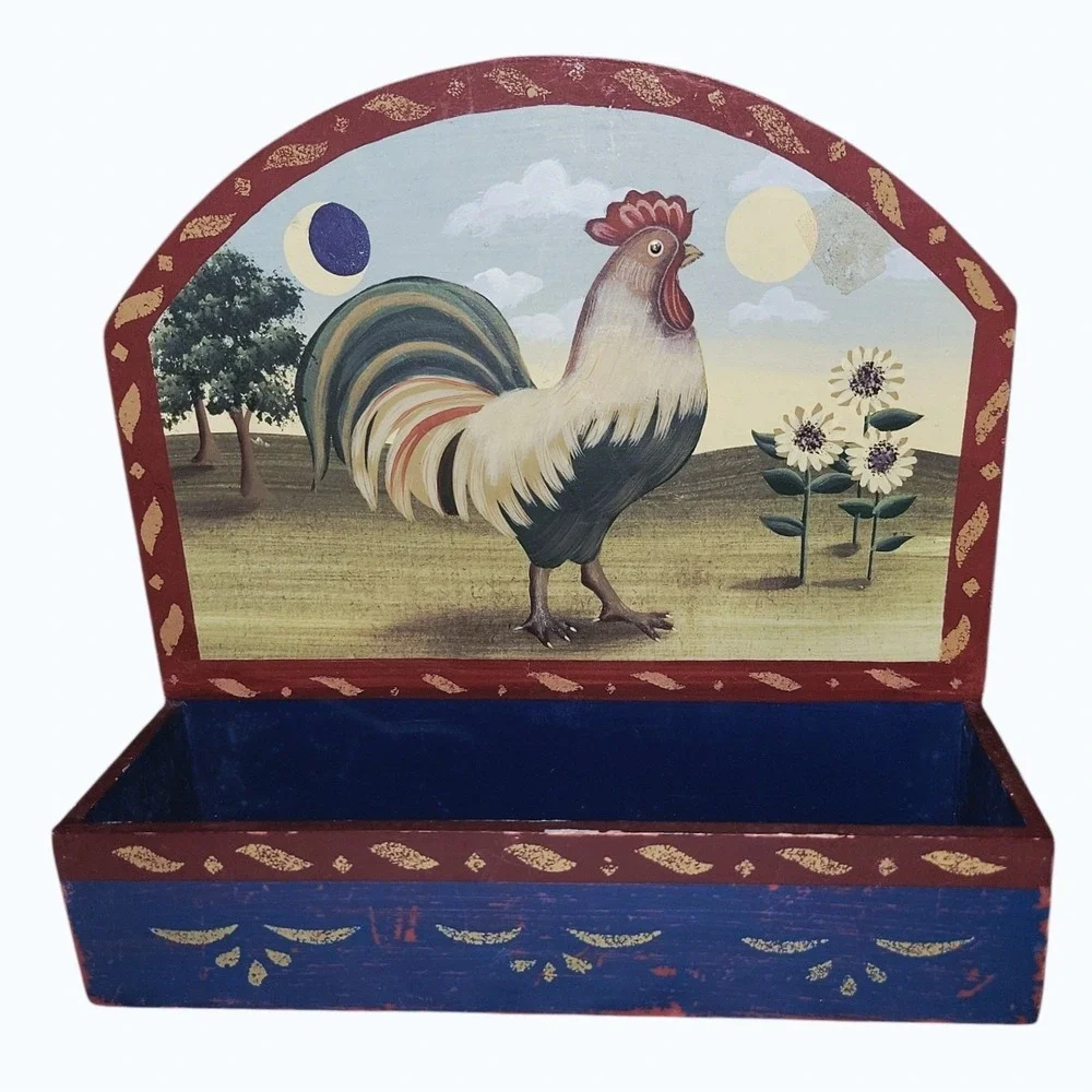Ohio Wholesale Rooster Wooden Wall Pocket Mail Holder Folk Art Farmhouse Decor